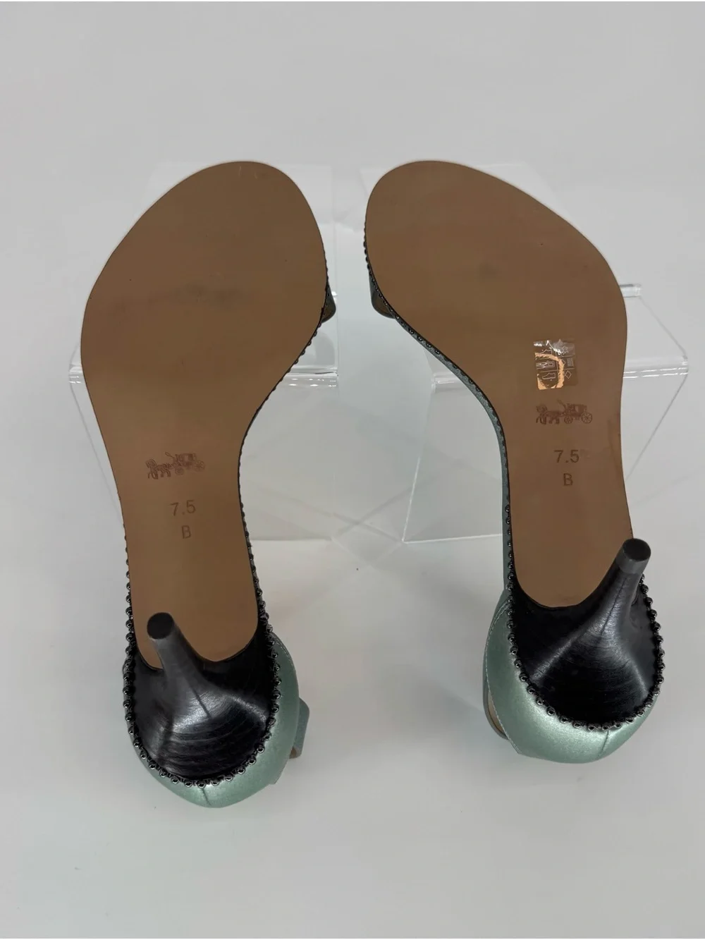 Coach Women’s Metallic Pewter Ankle-Strap Kitten Heel Sandals Size 7.5